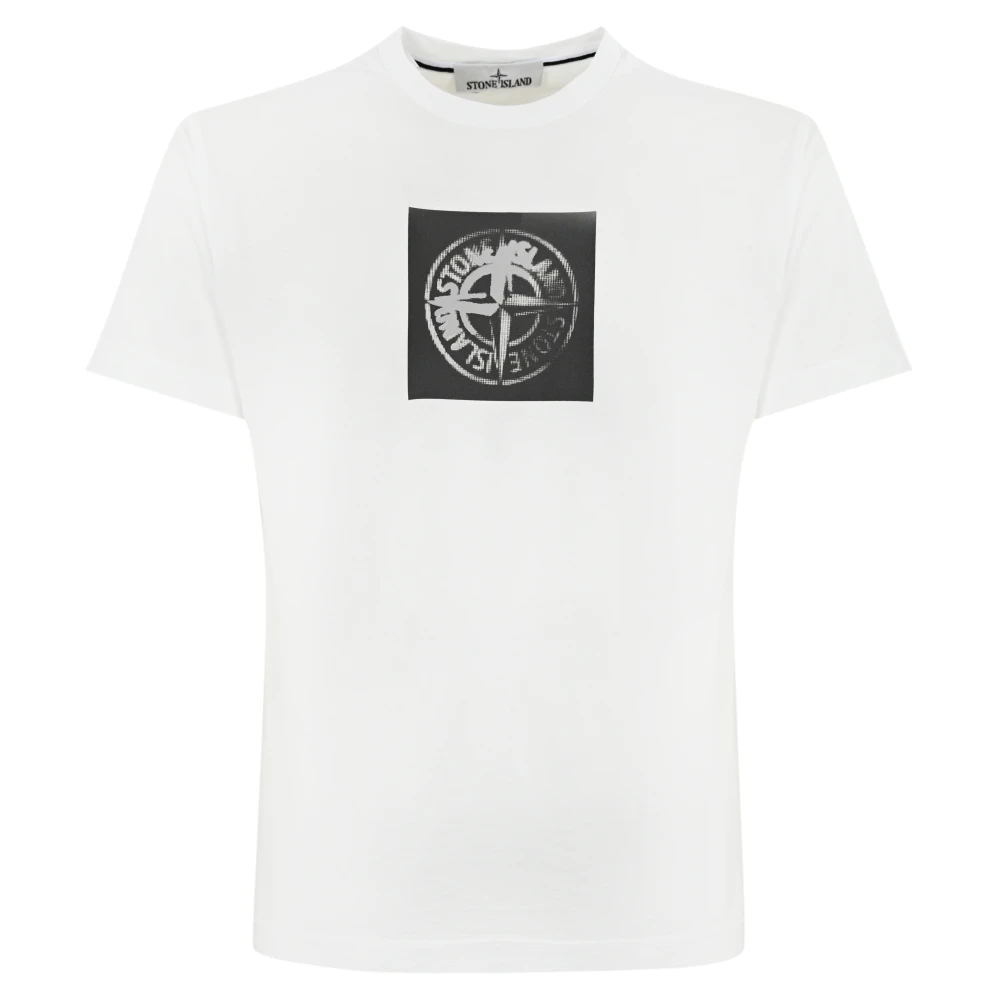 Stone Island Logo Print Katoenen T-shirt White Heren