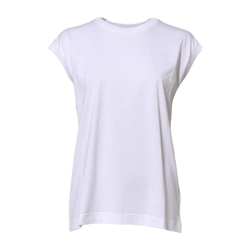 Dolce & Gabbana Women's White T-Shirts, 2XS, Logo Details Sleeveless Tank T-Shirt