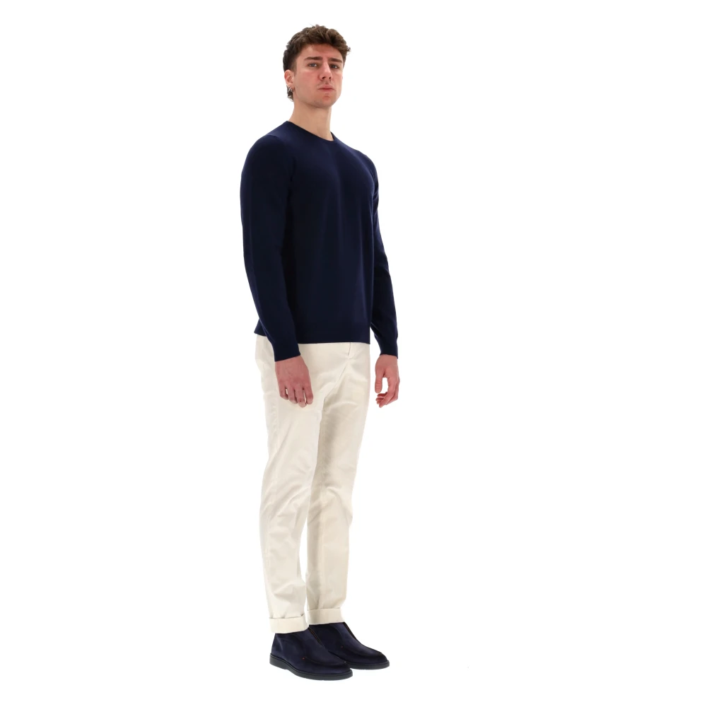 Barba Blauwe Kasjmier Wol Ronde Hals Trui Blue Heren