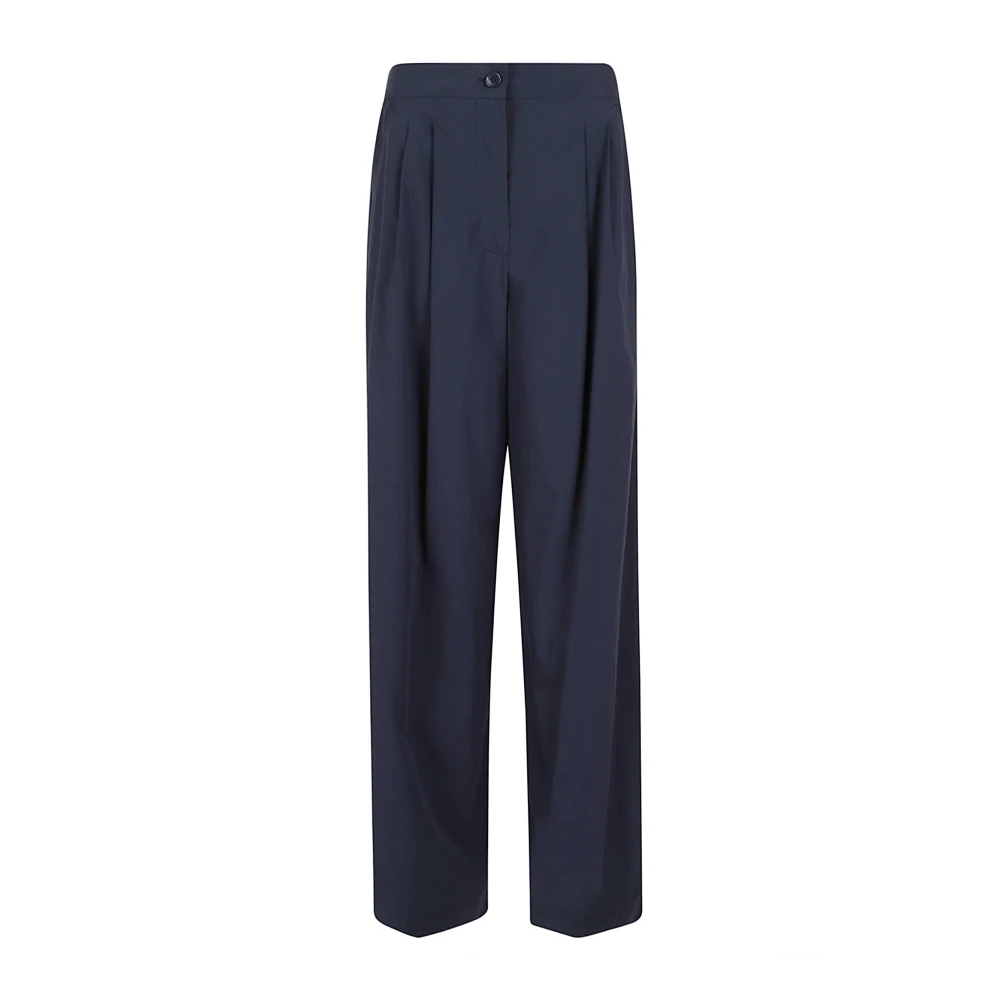 Weekend Max Mara Women's Blue Wide Trousers, Xs, Wide-Leg Cotton Poplin Trousers