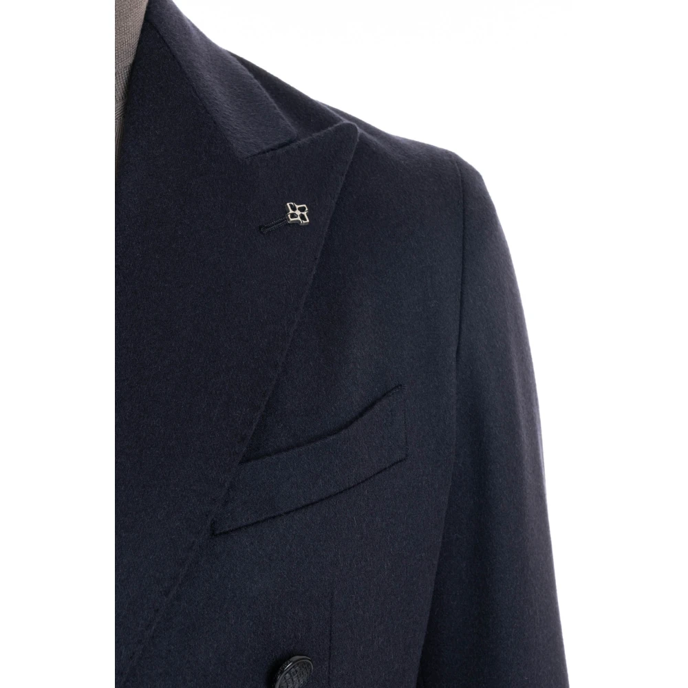 Tagliatore Blauw Dubbelborstig Geweven Jas Blue Heren