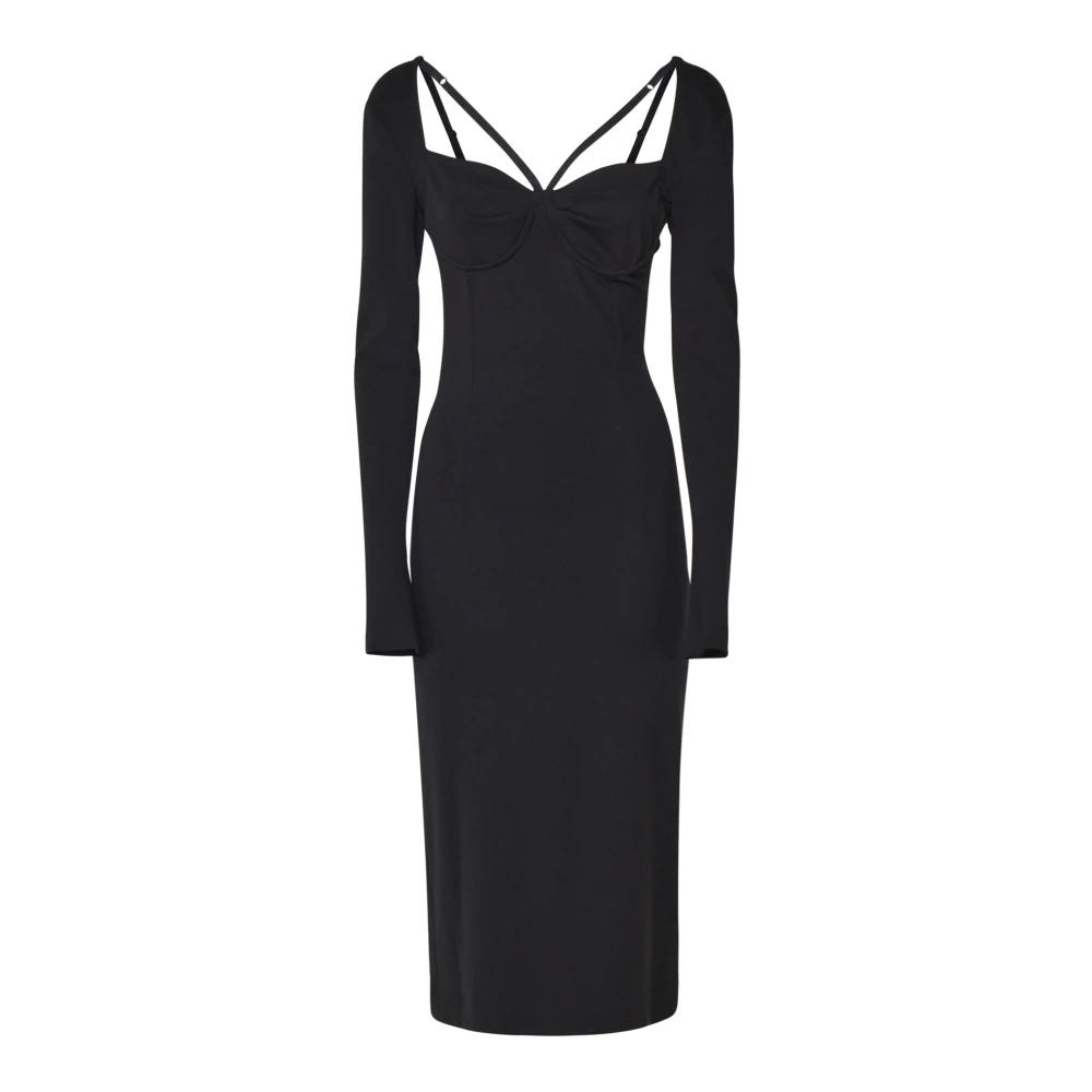 Dolce & Gabbana Zwarte Midi Jurk met Hartvormige Halslijn Black Dames
