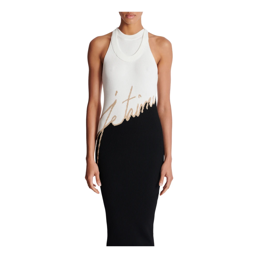 Balmain Lange 'Love Letter' jacquard gebreide jurk Black Dames