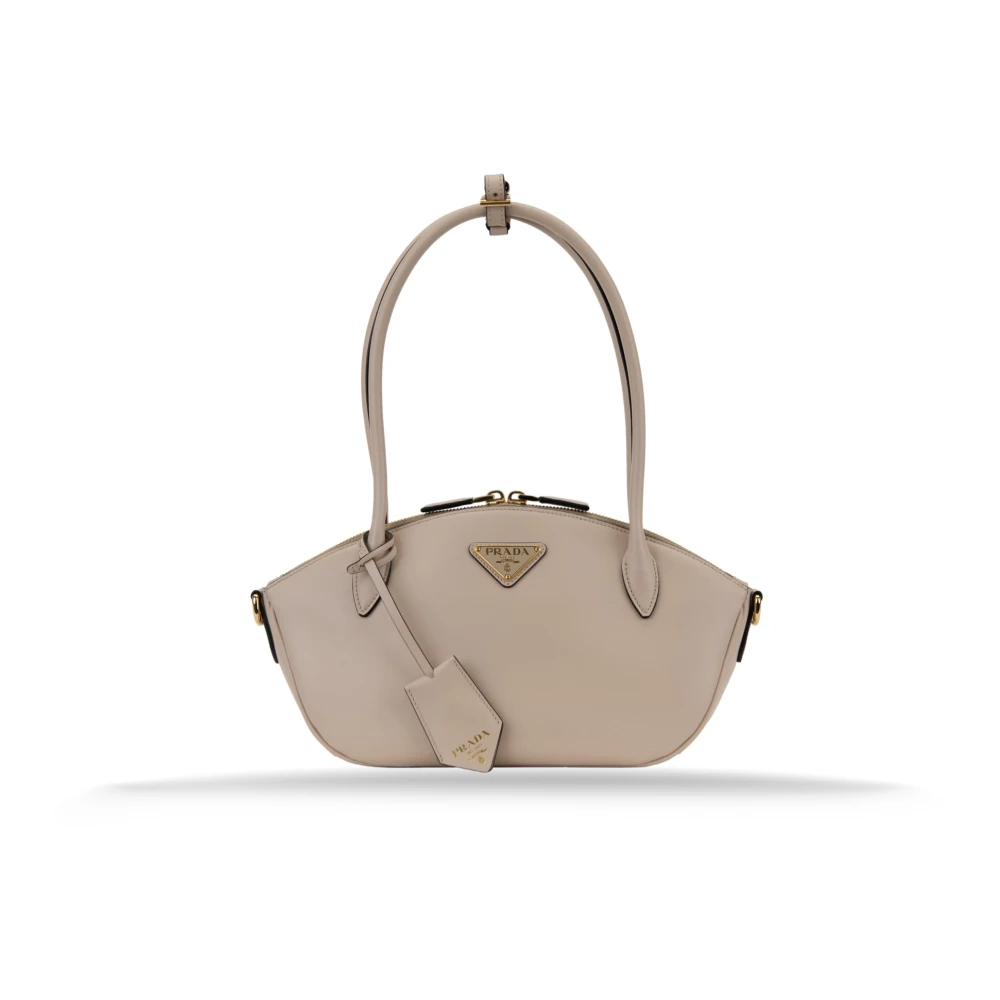 Prada Women's Beige Leather Handbag With Zipper Closure - Handbags - One Size - Bags