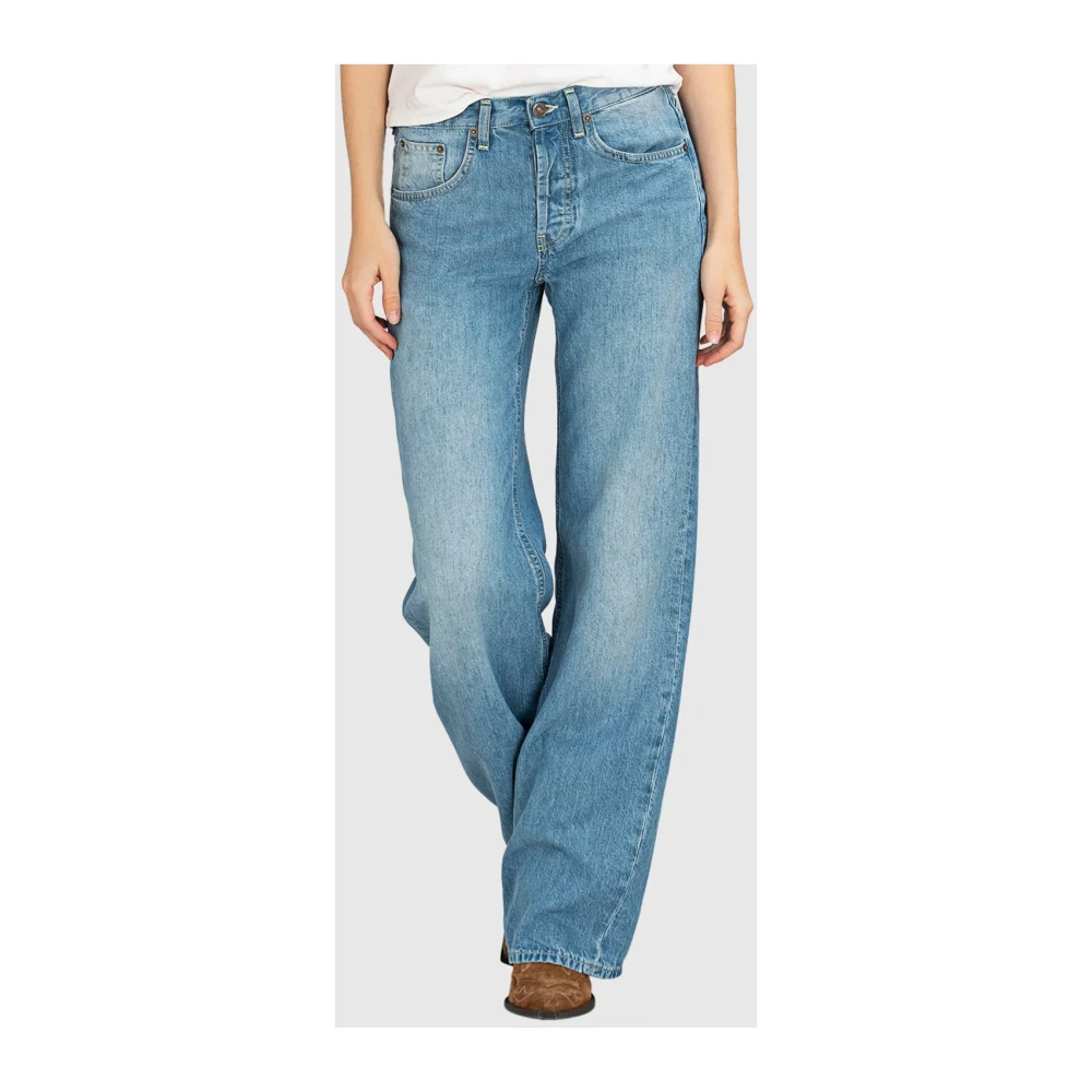 Dondup Blauwe Wijde Pijp Broek met Zakken Blue Dames
