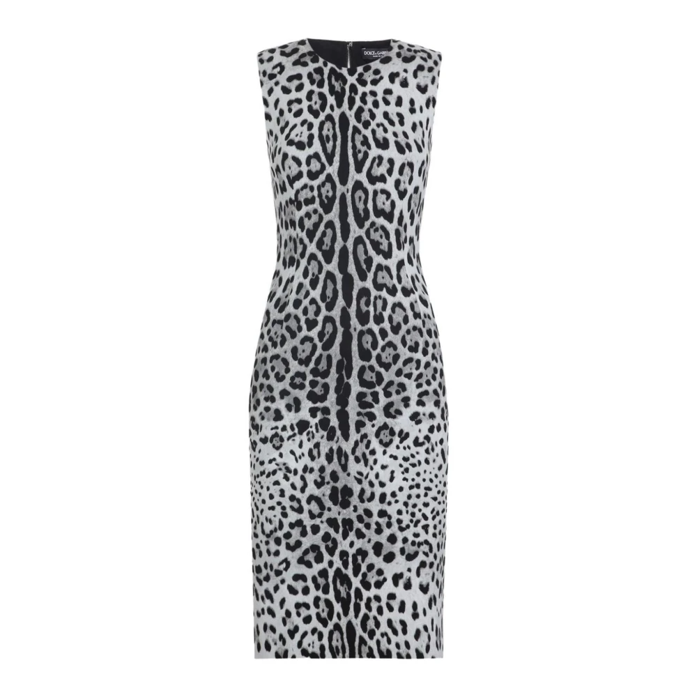 Dolce & Gabbana Donna Multicolor Abito Midi Senza Maniche Con Stampa Leopardata