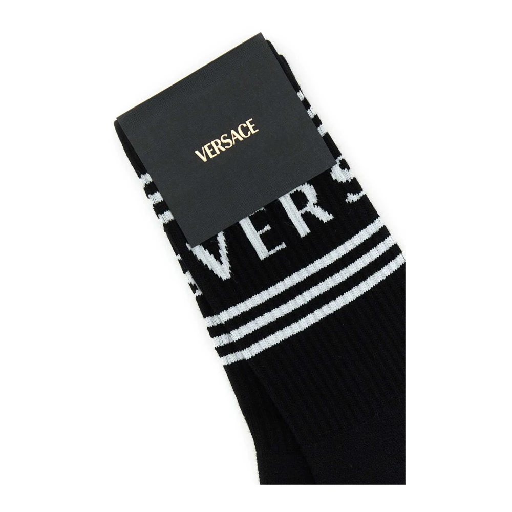 Versace Stretch Katoenmix Zwarte Sokken Black Heren