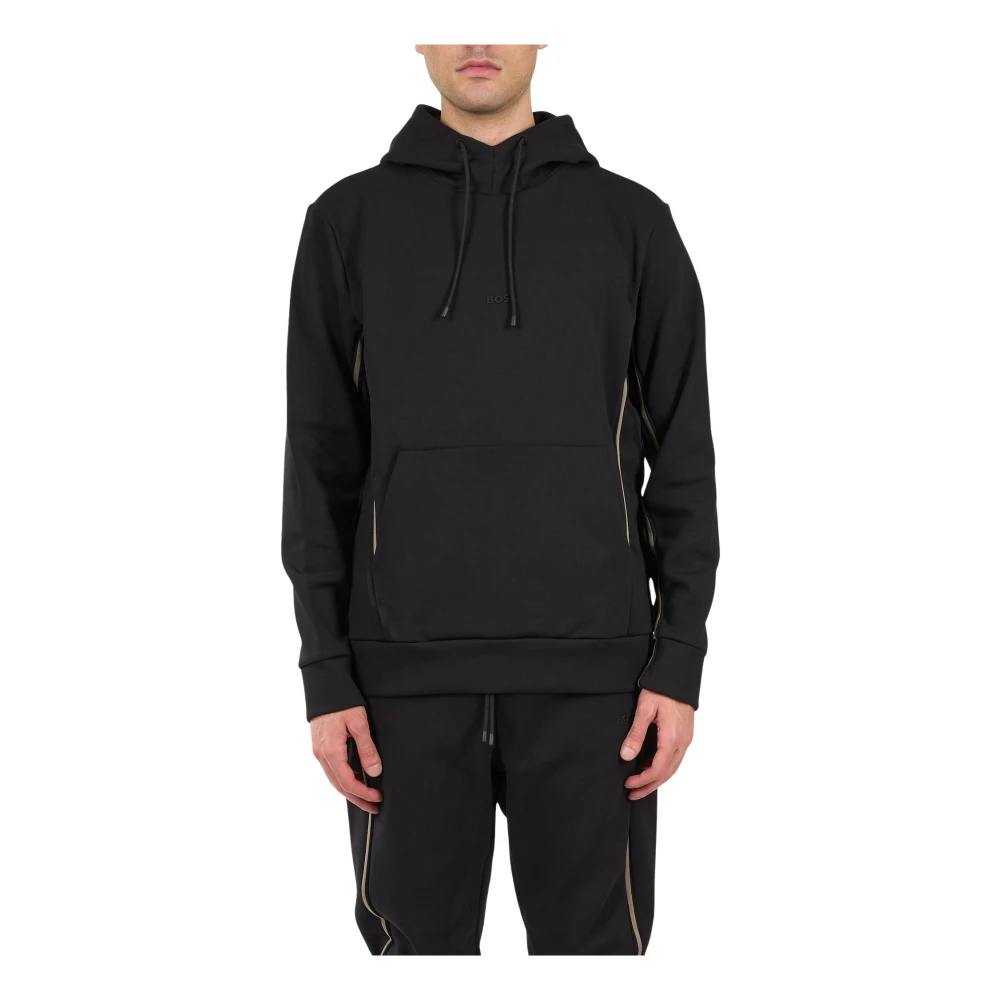Hugo Boss Katoenen hoodie met voorlogo Black Heren