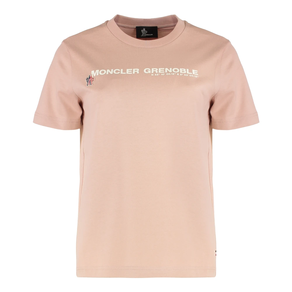 Moncler Women's Pink T-Shirts, S, Logo Cotton T-Shirt
