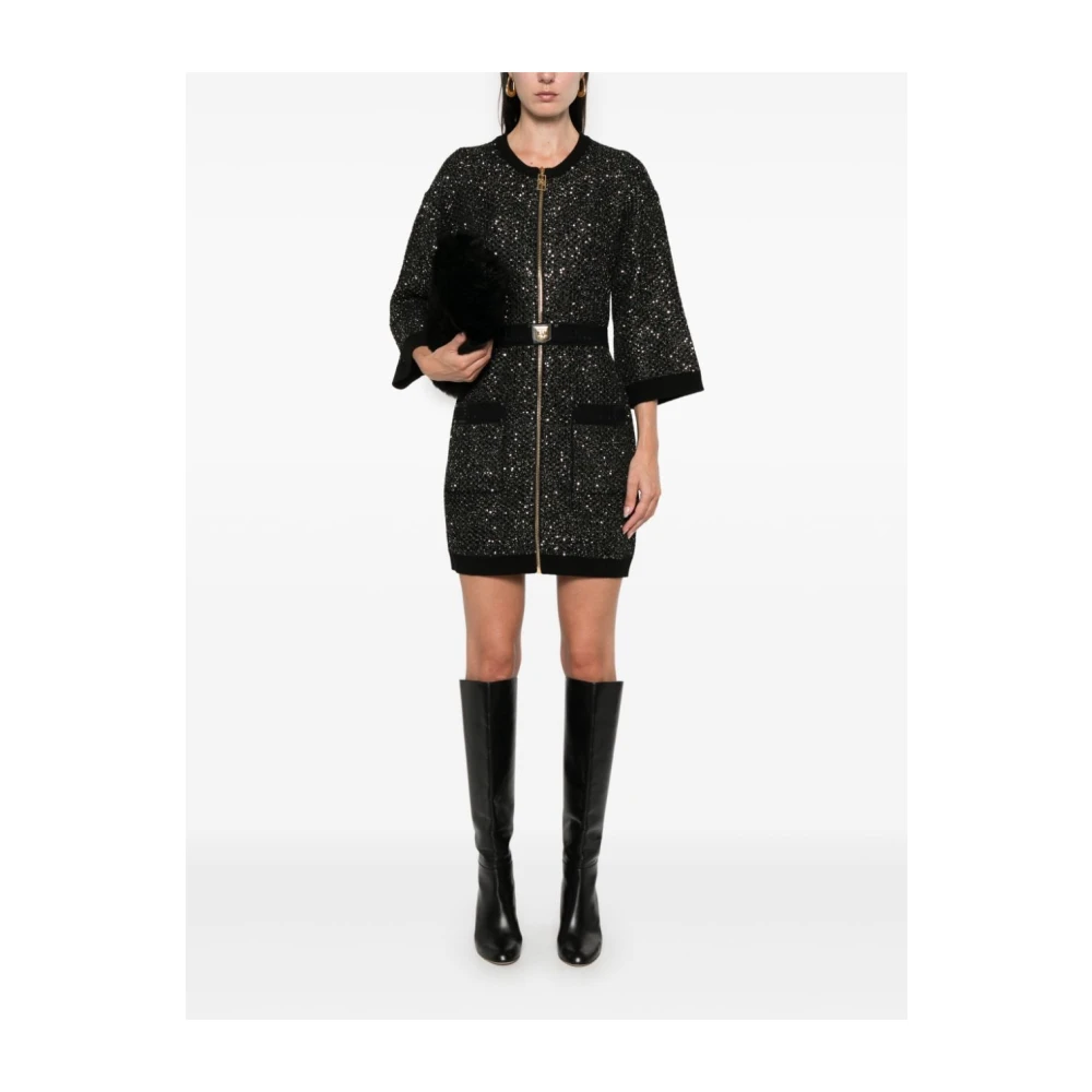 Elisabetta Franchi Paillet Mini Jurk met 3 4 Mouwen Black Dames