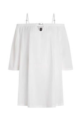 white-ruched-logo-strap-dress
