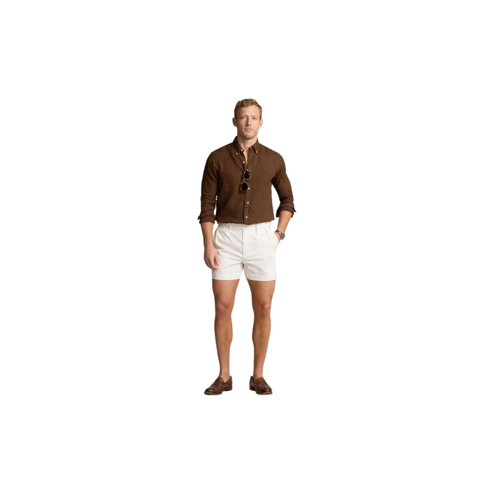 Ralph Lauren Linnen Overhemd Bruin Modern Fit Lichtgewicht Brown Heren