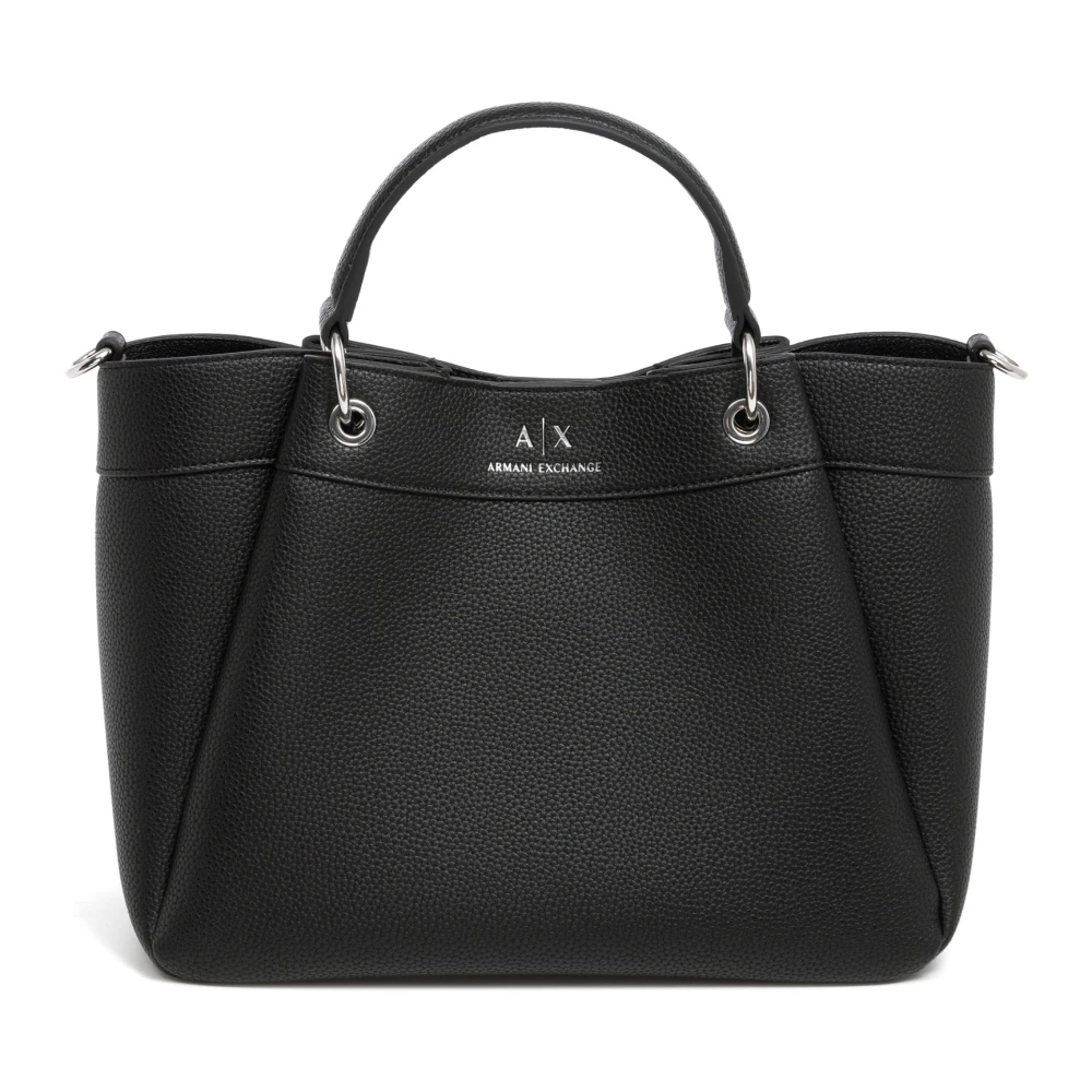 Armani Exchange Women's Black Shopping Bags, One Size, Adjustable Tote Bag With Magnet Closure