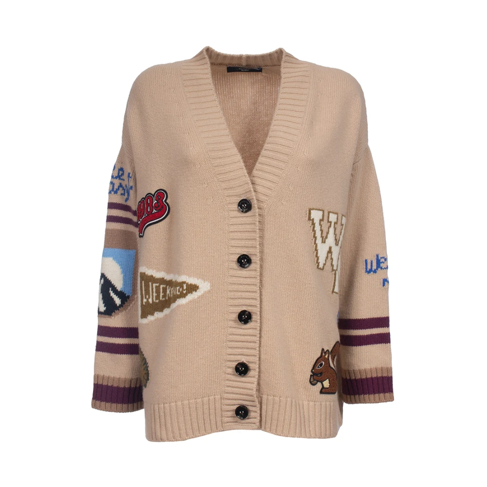 Max Mara Weekend Intarsia Gebreide Vest met Patchdetails Beige Dames