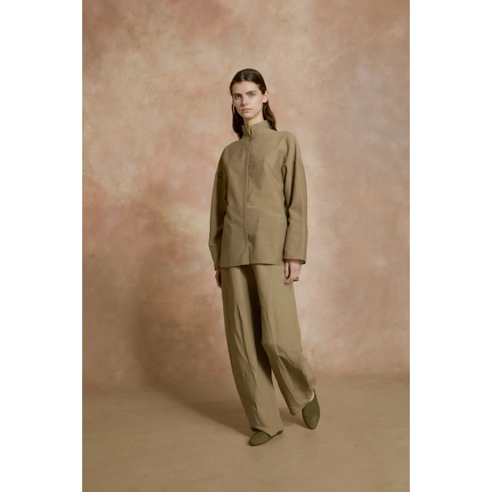 Cortana Soles groene khaki katoenen voile shirt Green Dames