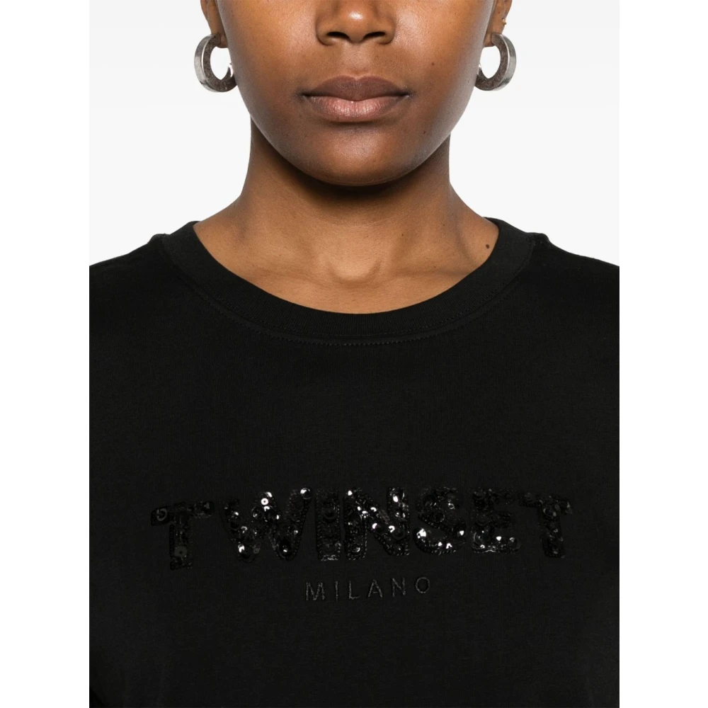 Twinset Zwarte Crew Neck T-shirts en Polos Black Dames