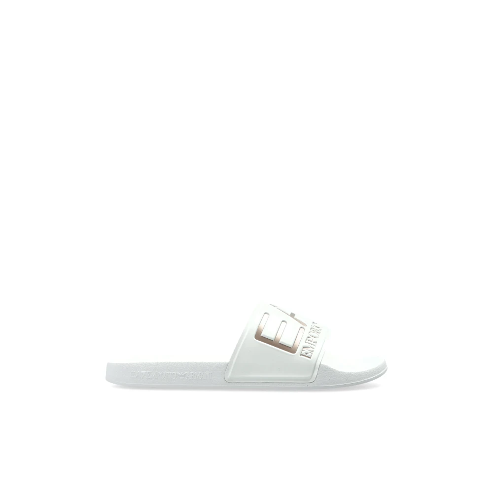 Emporio Armani Ea7 Vit Slides Med Överdimensionerad Logga