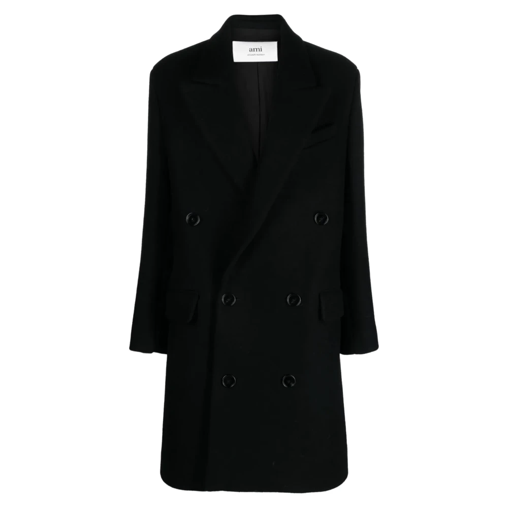 Ami Paris Elegant Double-Breasted Coat Black Dames