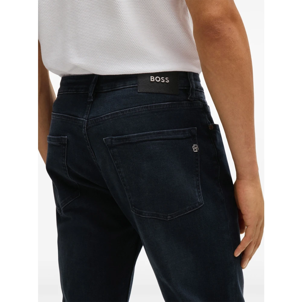 Hugo Boss Slim Fit Jeans met Leren Logo Blue Heren
