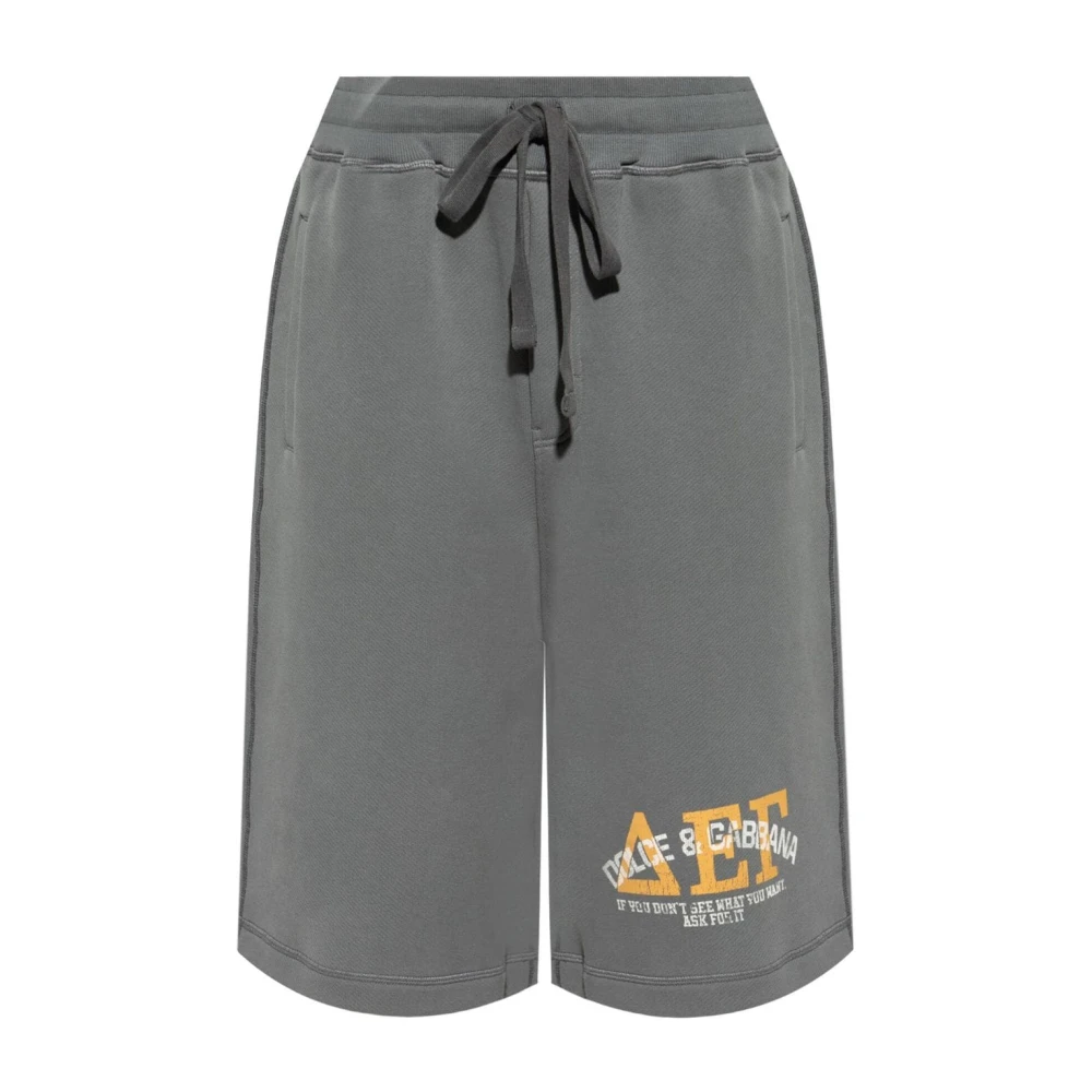 Dolce & Gabbana Grijze Jersey Shorts met Logoprint Gray Heren