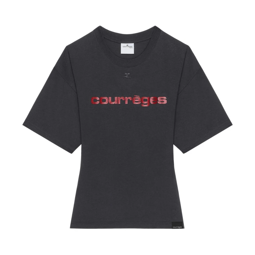 Courrèges Grijze Katoenen Jersey T-shirt met AC Borduurwerk Gray Dames