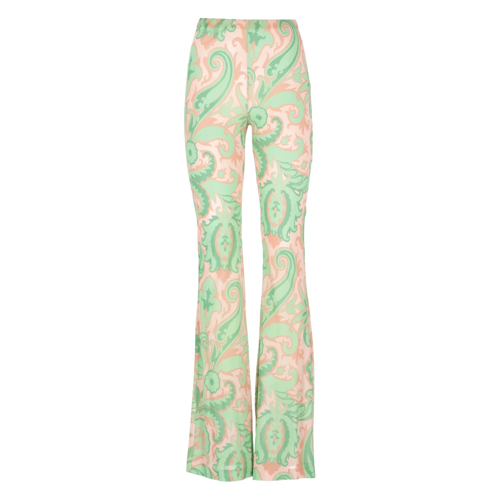 ETRO Groene Bloemen Viscose Elastische Taille Broek Multicolor Dames