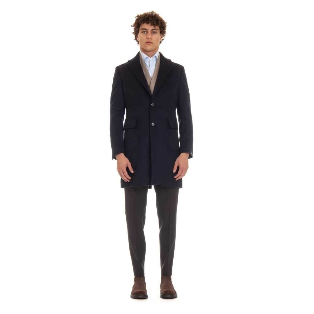 Barba Blauwe Cashmere Jas met Revers Blue Heren