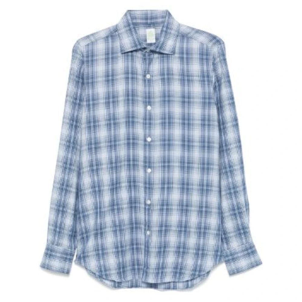 Finamore Tokyo Blauw Geruite Flanellen Overhemd Blue Heren