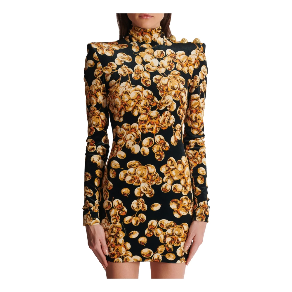 Balmain Korte Velvet Jurk met Druivenprint Yellow Dames