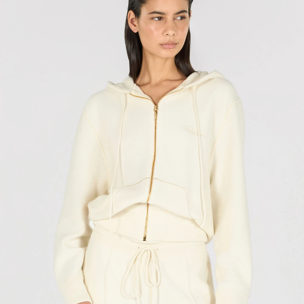 Roberto Cavalli Gebreide rits hoodie met slagtand rits Beige Dames
