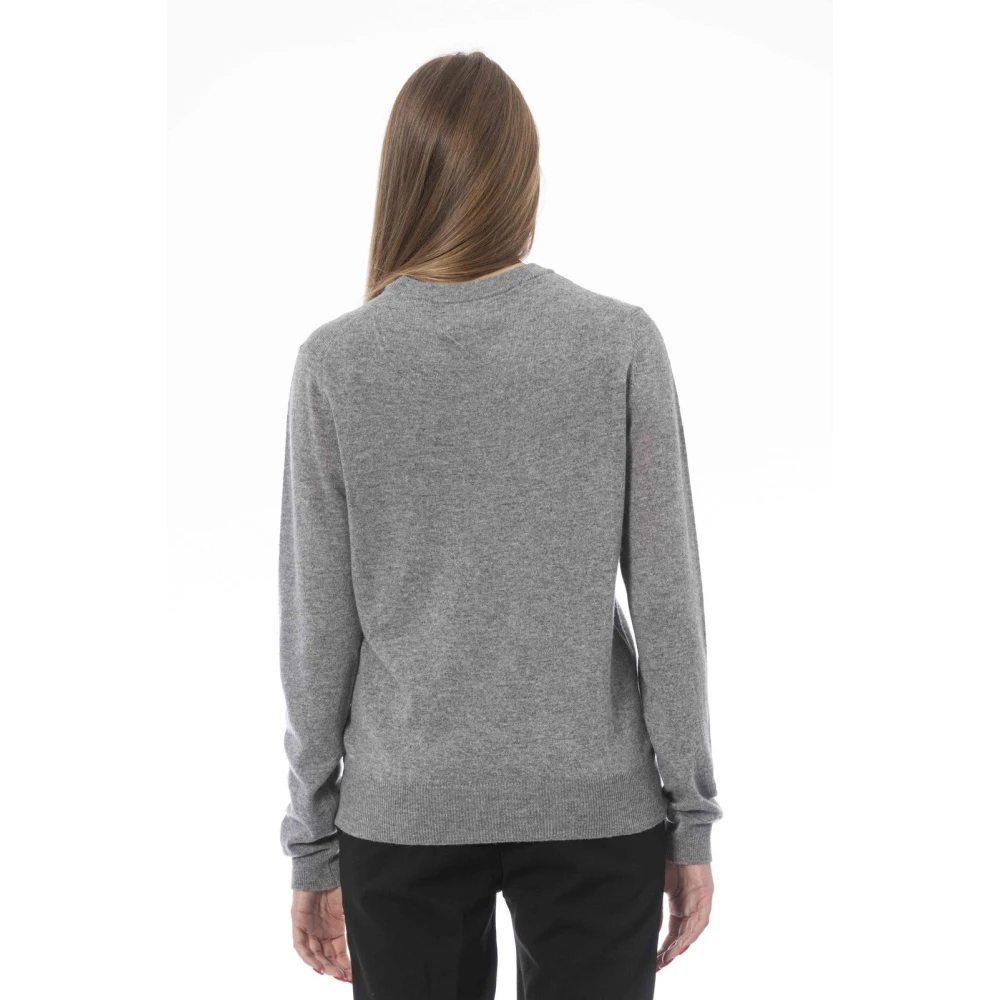 Baldinini Trendy Longsleeve V-hals Top Gray Dames