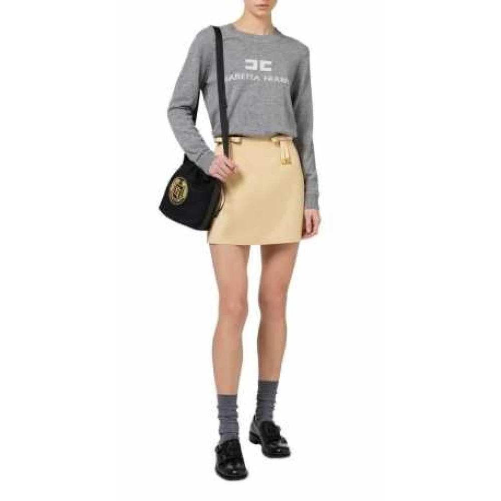 Elisabetta Franchi Grijze Wol Kasjmier Logo Trui Gray Dames