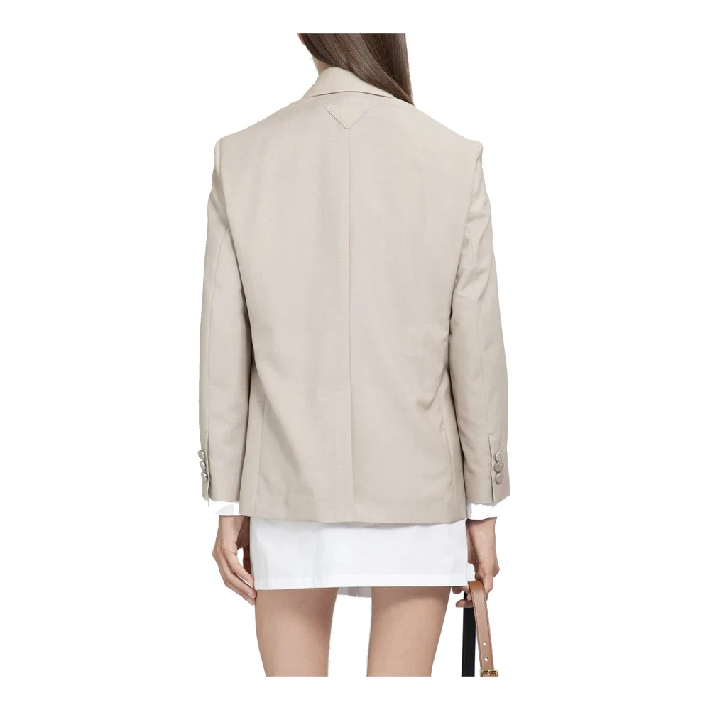 Prada Wollen Blazer Jas Vrouwen Italië Logo Beige Dames