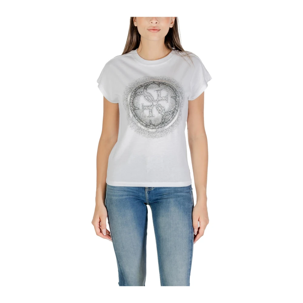 Guess Women's White T-Shirts, Xs, Modern Printed Cotton T-Shirt