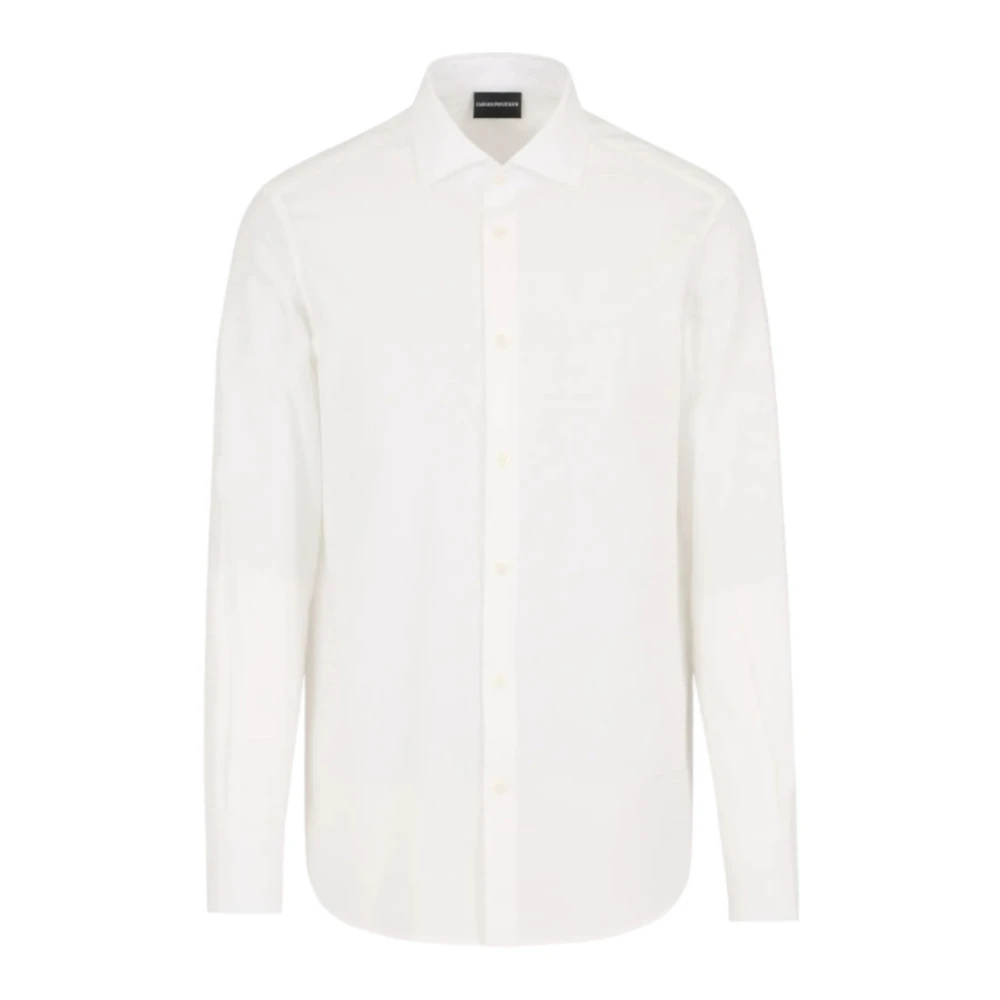 Emporio Armani Witte Katoenen Logo Jacquard Overhemd White Heren