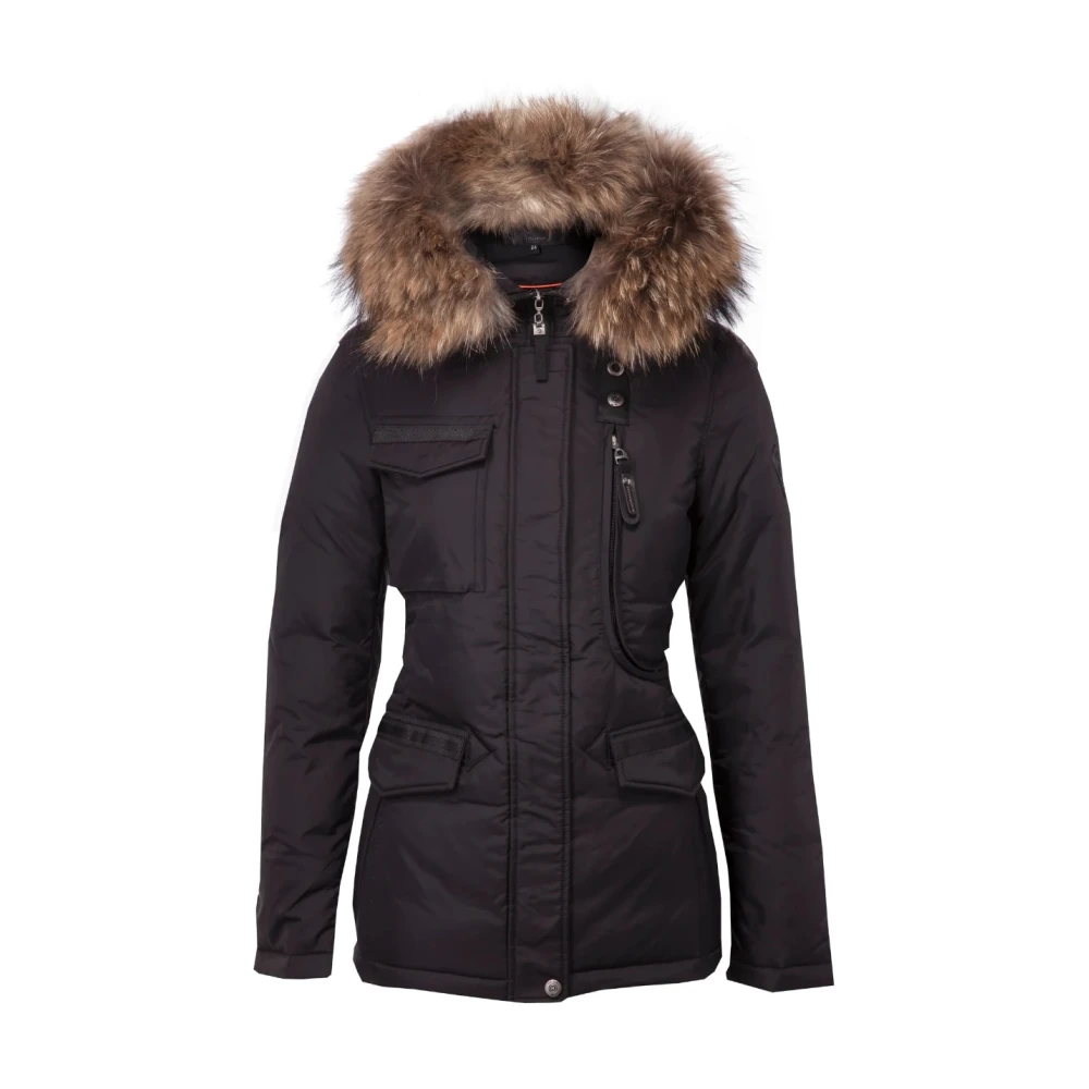 Hollies Klassieke Livigno jas met afneembare bontkraag Black Dames