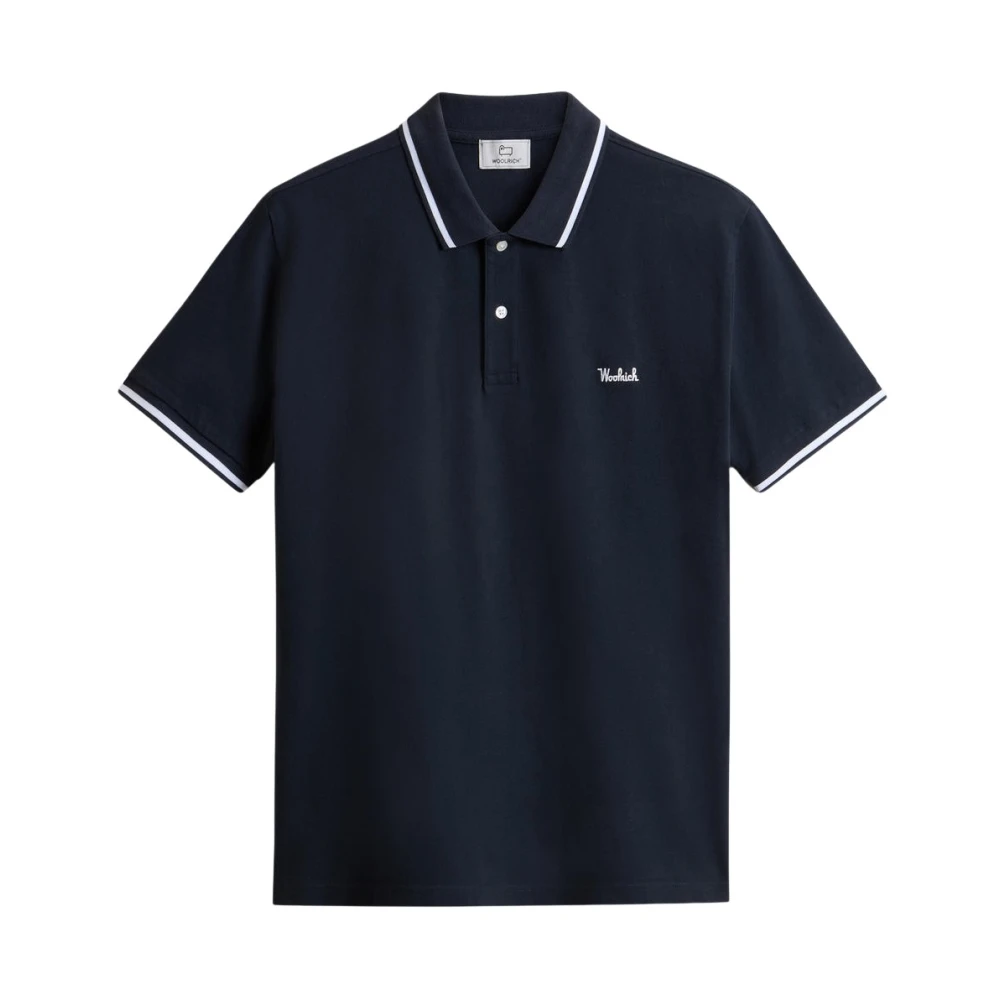 Woolrich Men's Blue Graphic Polo Shirt With Striped Details Medium