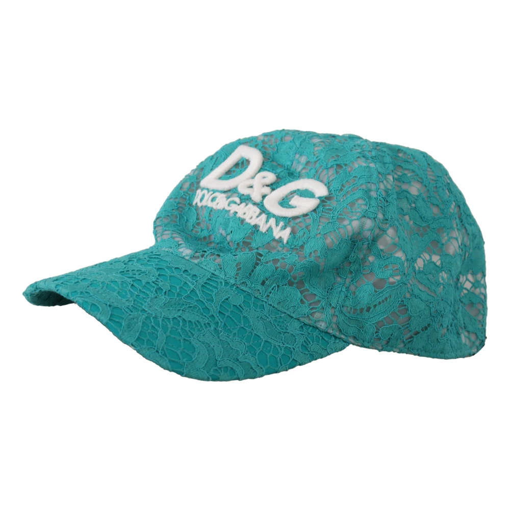 Dolce & Gabbana Blue Logo Floral Lace Baseball Capello Hat Blå Dam