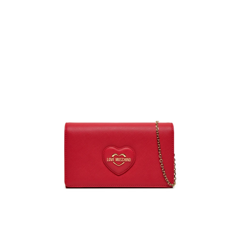 Rød Hjerte Clutch Veske med Gull Logo