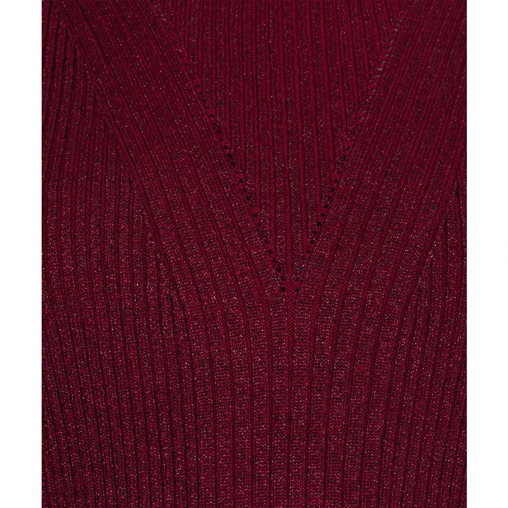 Esqualo Geribbelde V-hals trui met Lurex-detail Red Dames