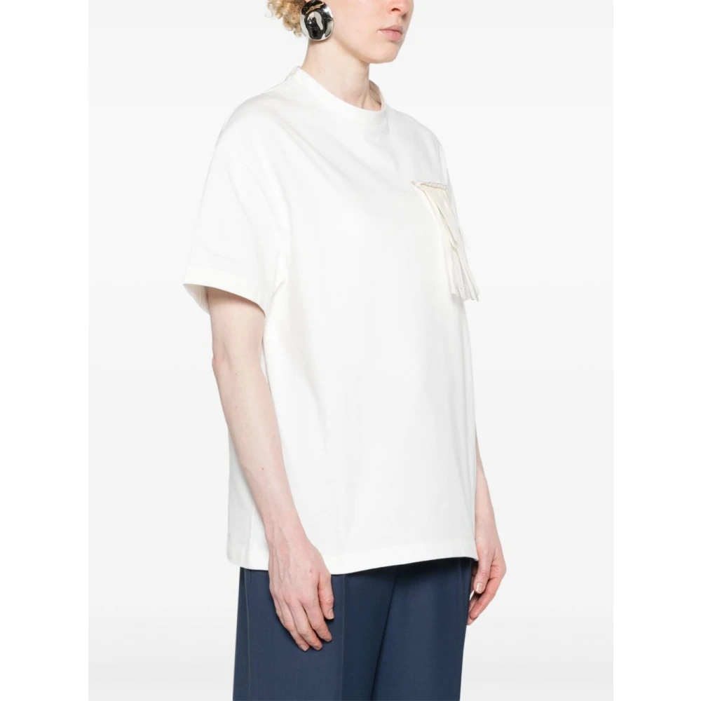 Jil Sander Witte Katoenen Jersey T-shirt met Franje Broche White Dames