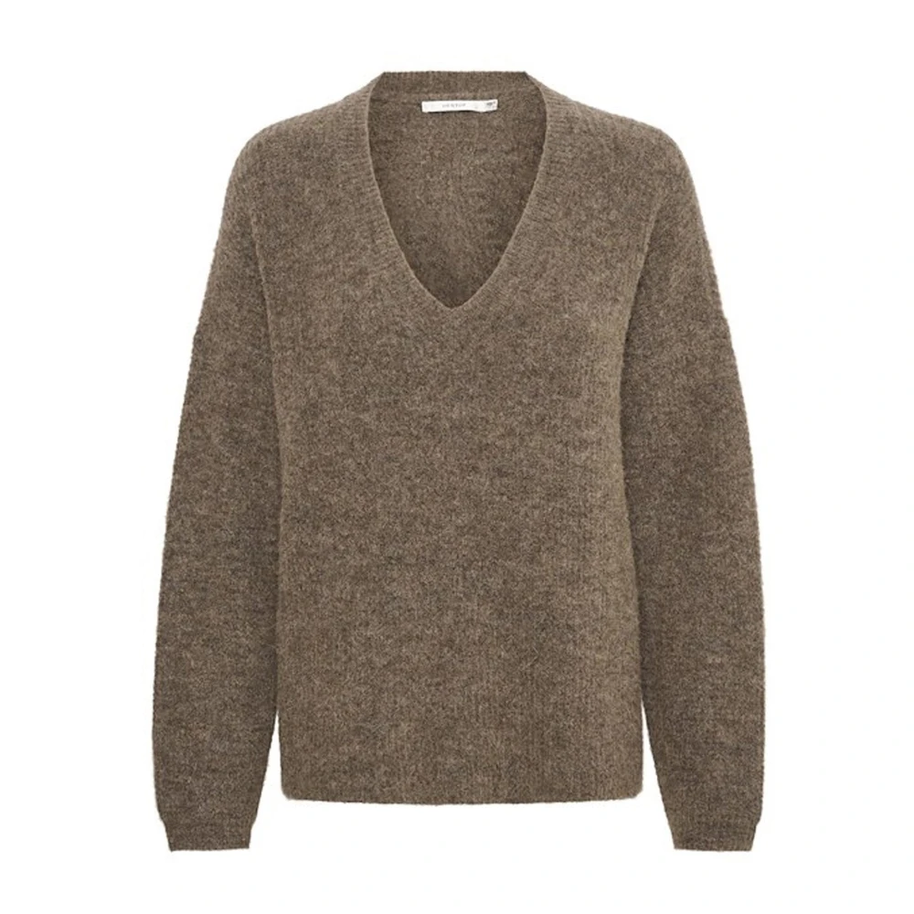 Gestuz Women's Brown V-Neck Knitwear, M, Soft V-Neck Pullover Dark Sand Melange
