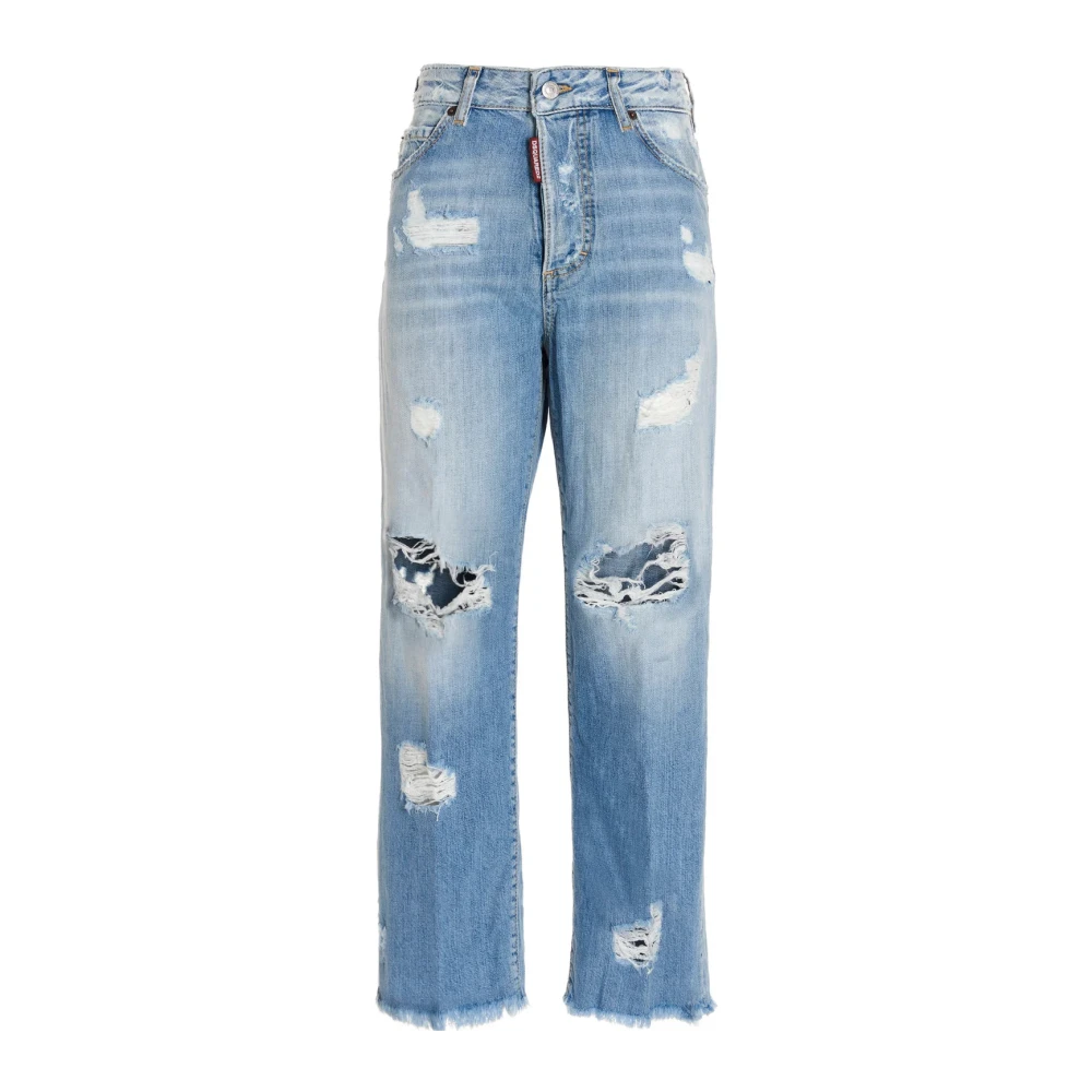 Dsquared2 Klassiska Blå Distressed Straight-Leg Jeans Blue, Dam