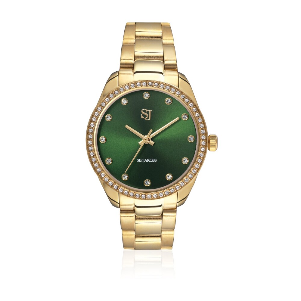 Valeria Goudkleurig Horloge met Saffierglas en Groene Wijzerplaat