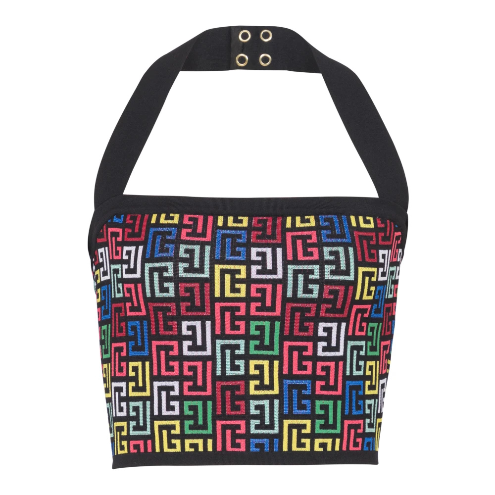 Balmain Halterneck Top in Pop Monogram Knit Multicolor Dames