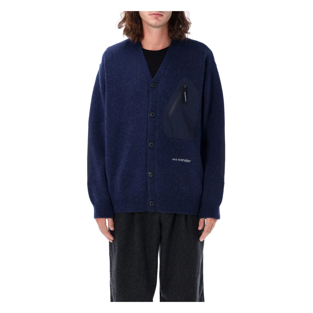 And Wander Blauwe Gebreide Cardigan Aw24 Blue Heren
