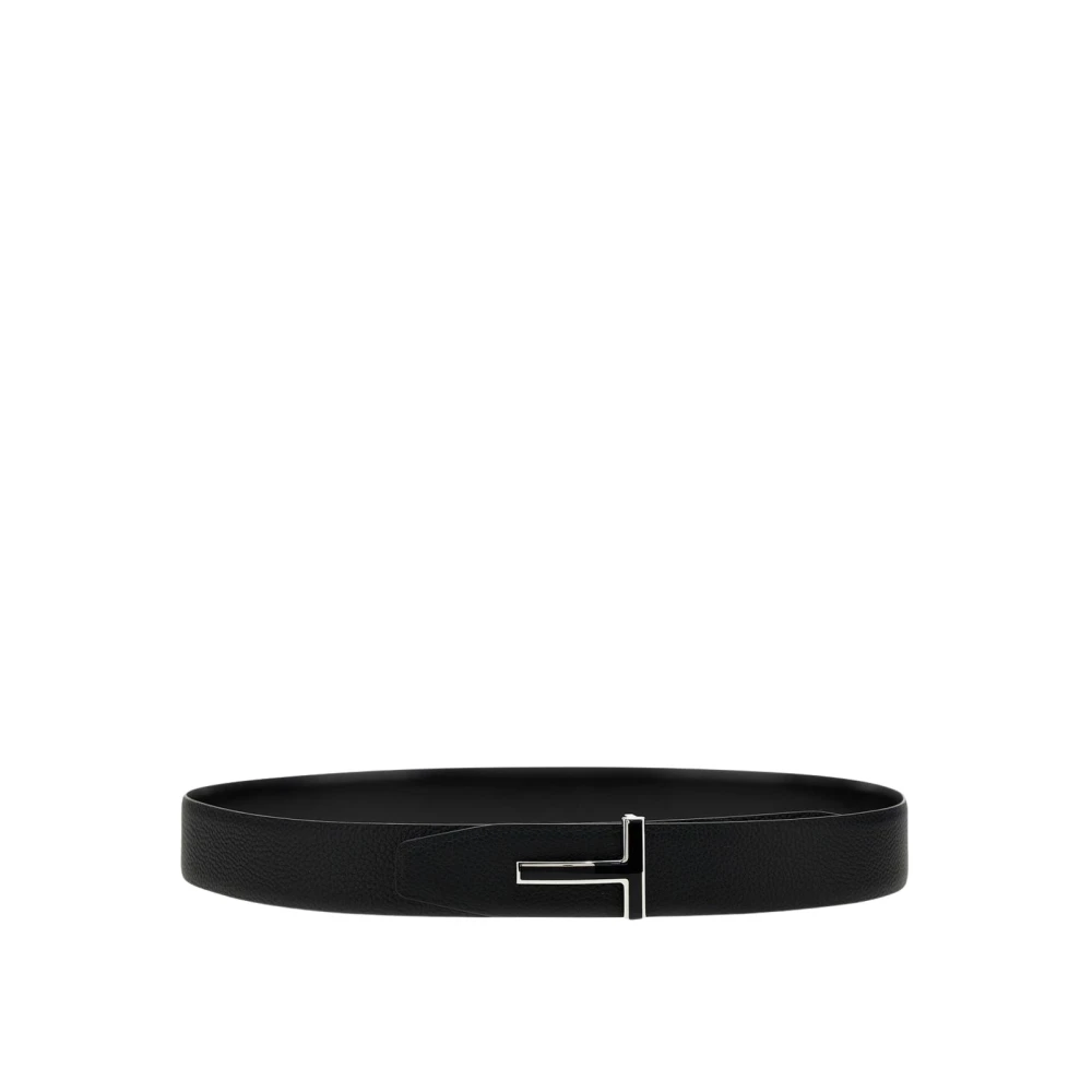 Tom Ford Men's Black Classic Leather Belt With Refined Buckle - Belts - 115 Cm - Accessories