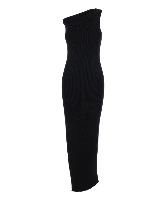 robe-noire-une-epaule-en-tricot-cotele