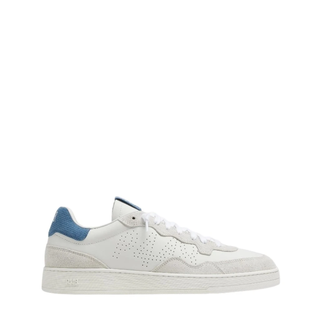 P448 Witte leren sneakers met blauwe details Heren Schoenen