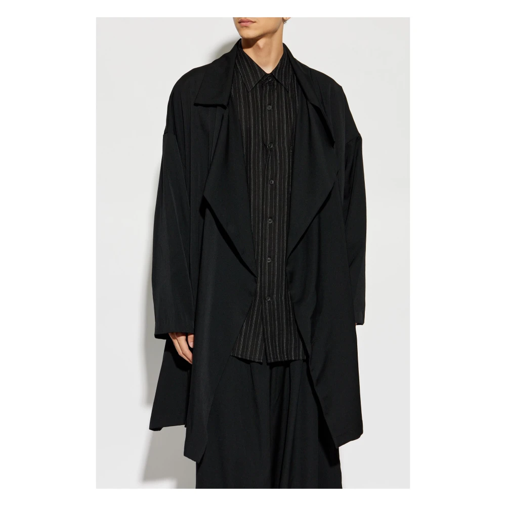 Yohji Yamamoto Zwarte wollen gabardine asymmetrische jas Black Heren